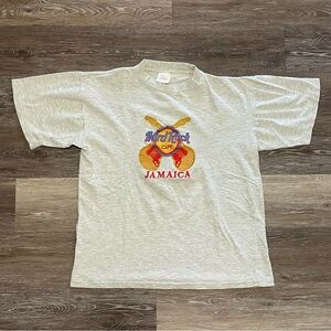 Vintage 90s Hard Rock Cafe Jamaica T Shirt Embroidered Gray Travel Tee Sz Large